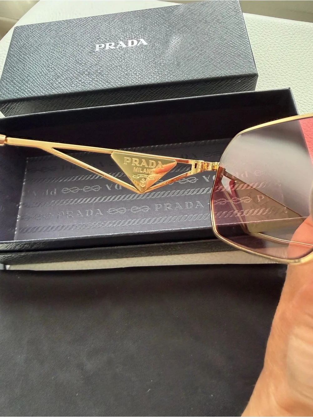 Prada Gold Frame Sunglasses with Pink Lenses - Picture 3 of 6